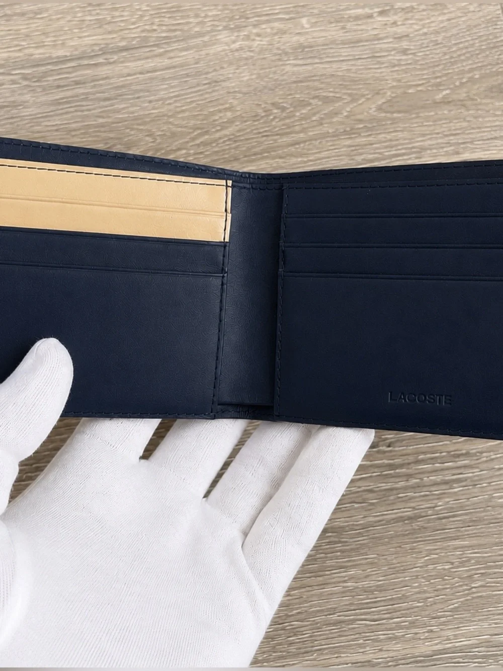 Lacoste Beige Leather Wallet with Silver Crocodile Logo
